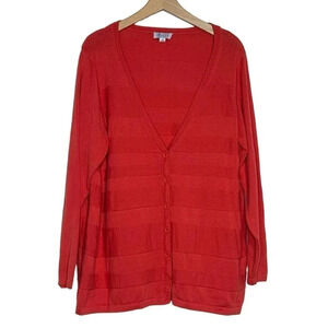 Denim + company 2X salmon orange v-neck long sleeve knit‎ cardigan
